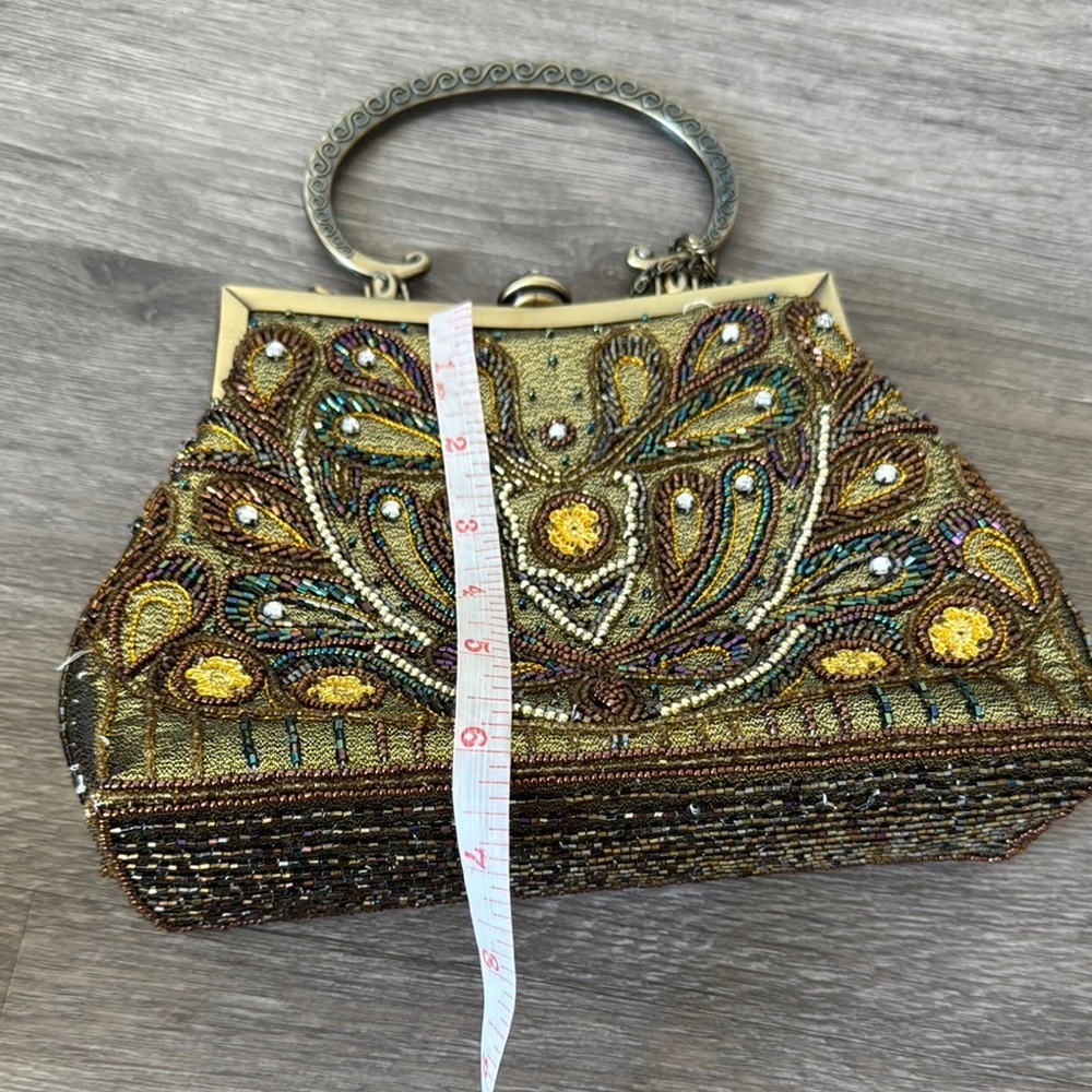 Beaded Handbag with Gold and Brown Accents - Picture 15 of 16